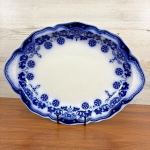 Antique Johnson Brothers Flow Blue Serving Platter 1899 14" x 10" Cobalt Blue